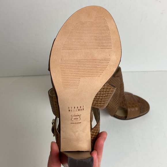 Stuart Weitzman Chunky High Heel Shoes in Toffee Camel Brown Sz 8.5 Maximalist - Picture 5 of 16